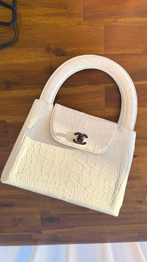 Chanel Vintage White Alligator Medium Kelly Black Hardware— Ultra-Rare House Exotic