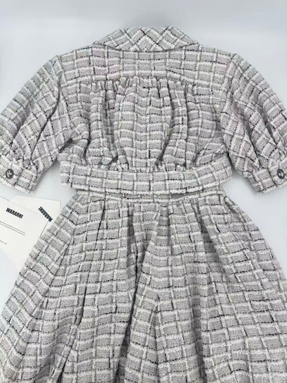 Chanel 22C Tweed Black, White, and Grey Check wide Pants