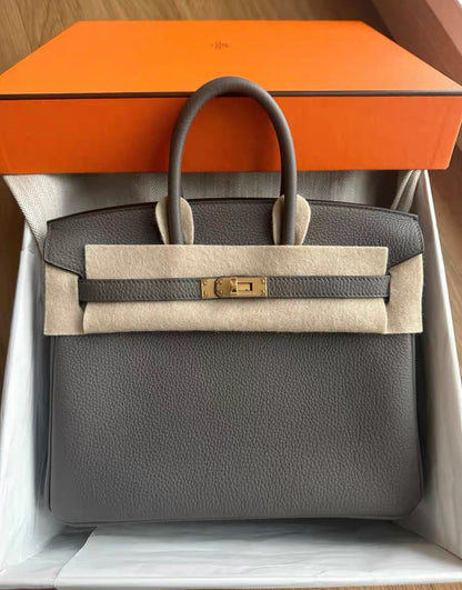 Hermes Birkin 25 Gris Togo Gold Hardware Handbag