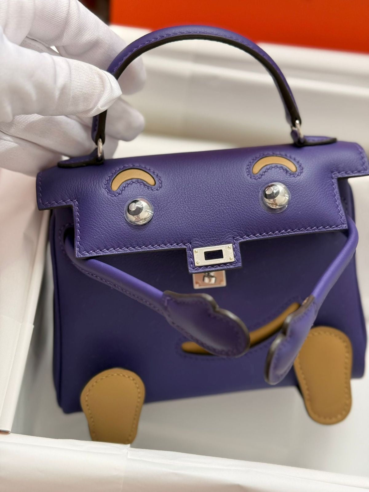 Hermes Kelly Doll Purple / Dune Swift Palladium hardware