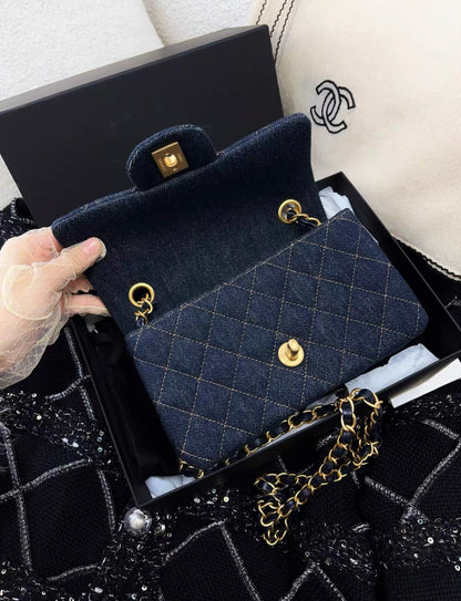 Chanel 25C indigo denim with contrasting stitching brushed gold-tone hardware Mini Flap