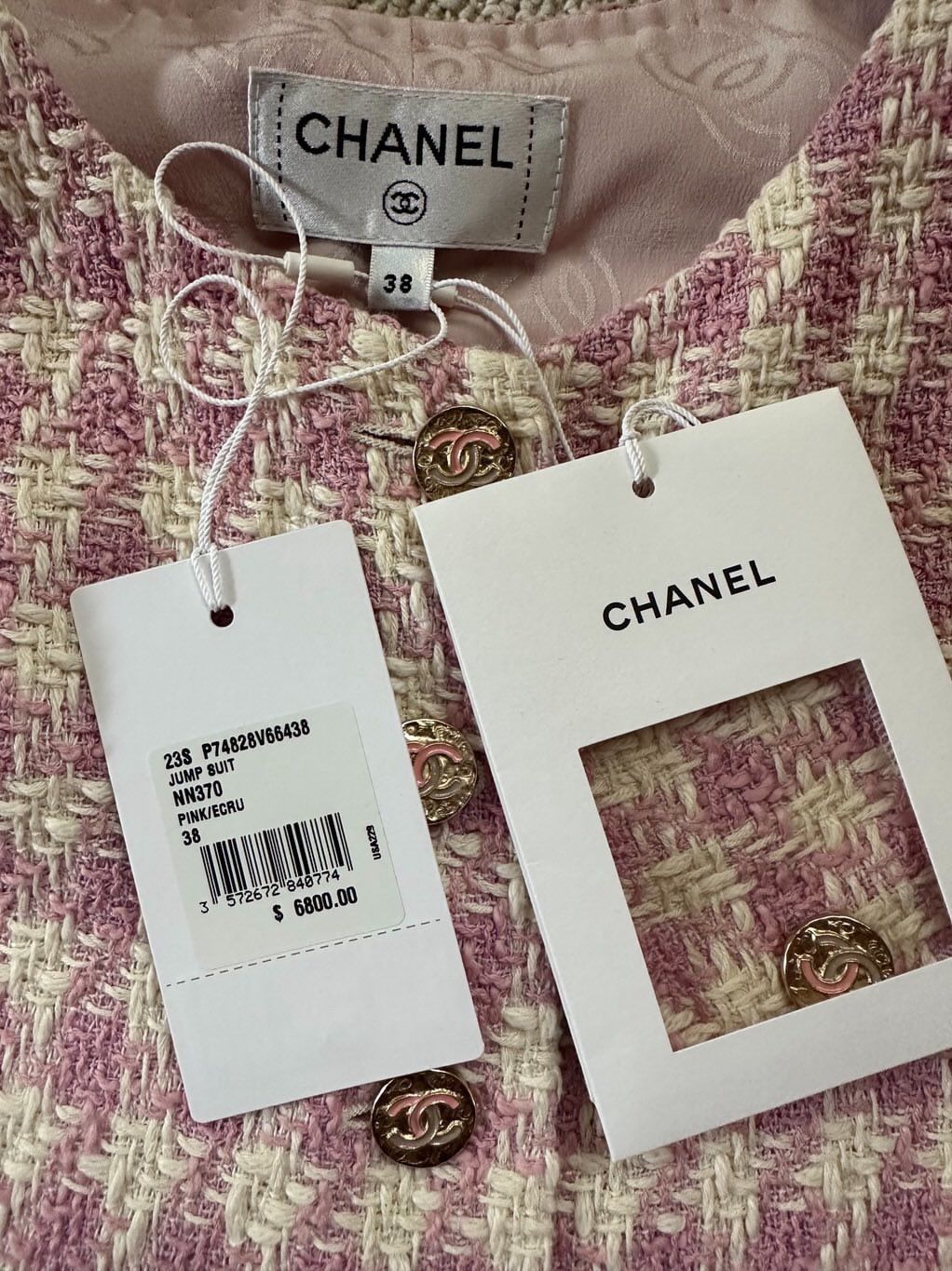 Chanel 2023 SS pink check jumpsuit fr38 with tag