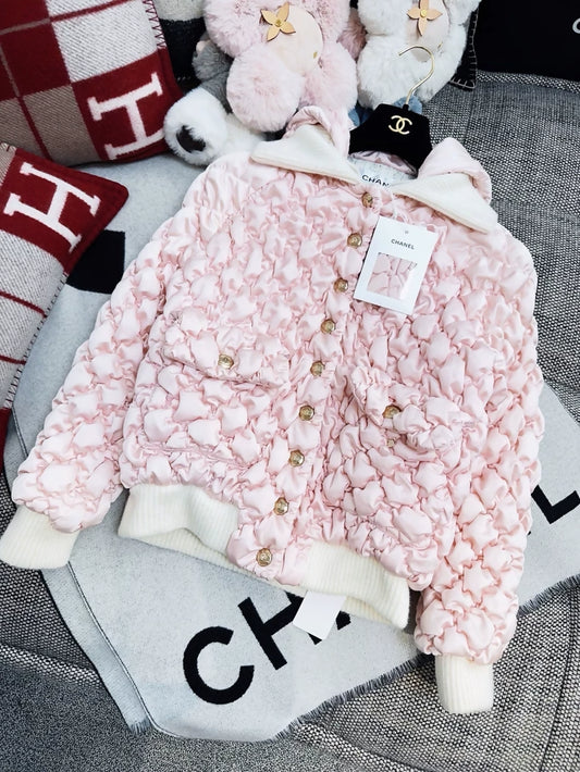 Chanel 22N Coco Neige collection pink hooded jacket