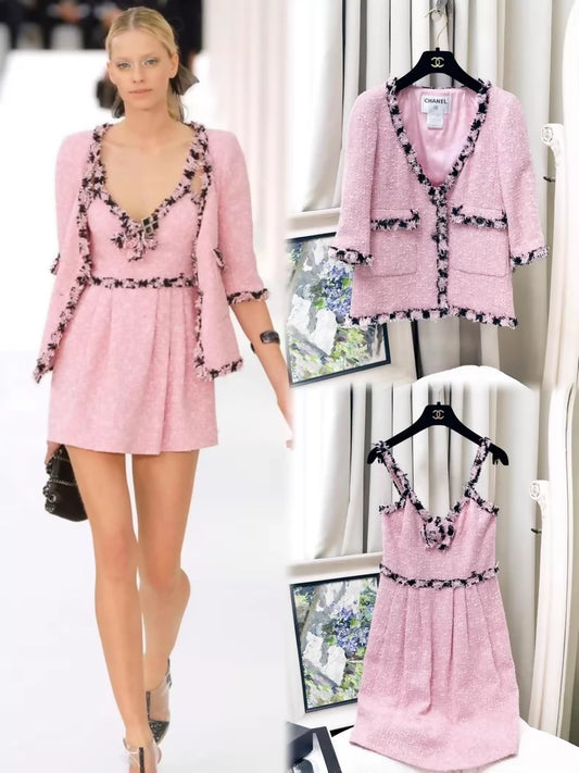 Chanel 07P Pink Tweed dress and jacket set