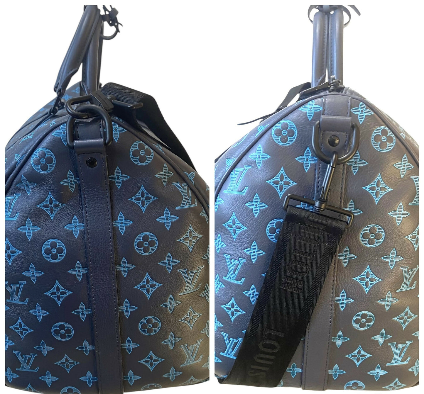 Louis Vuitton LIMITED EDITION Keepall Navy Teal River Bandouliere 50 Monogram Shadow!