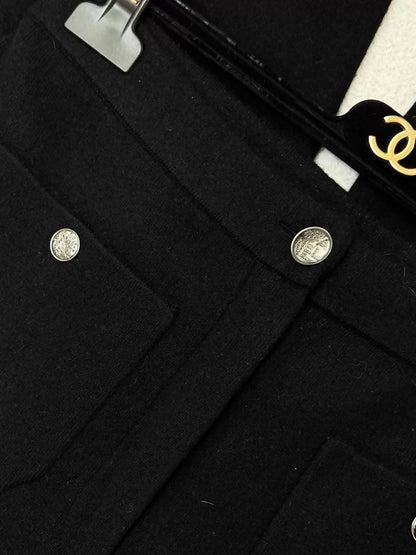 Chanel 21B black wool wide-leg pants