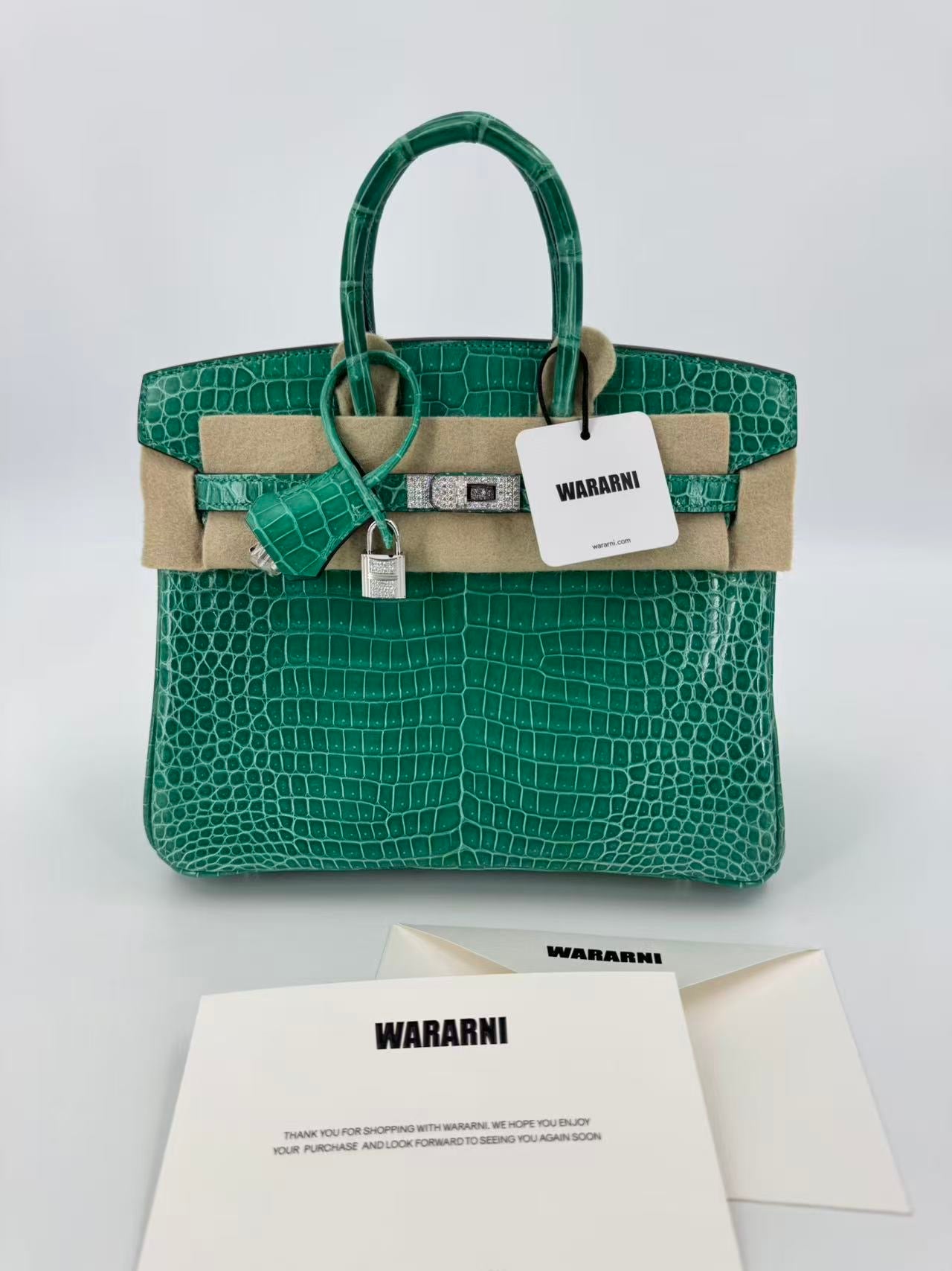 Hermès Birkin 25 Vert Jade Shiny Porosus Diamond Hardware