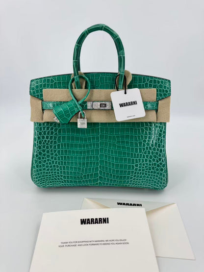Hermès Birkin 25 Vert Jade Shiny Porosus Diamond Hardware