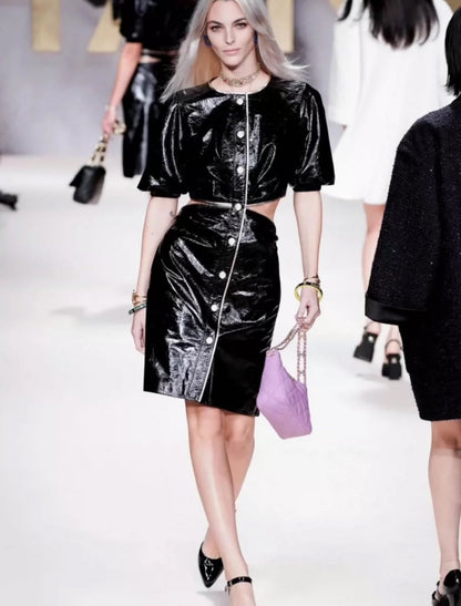 Chanel 22S Crumpled Calfskin Black Dress