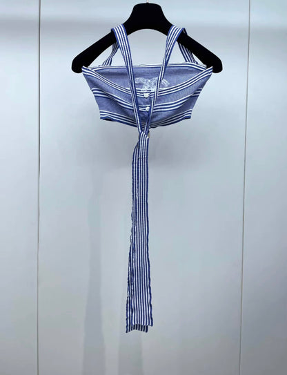 Chanel Cruise blue stripe crop top size 34