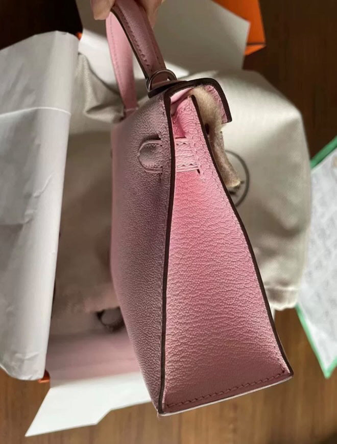 Hermes Mini Kelly II 20 Rose Sakura Chèvre Palladium Hardware