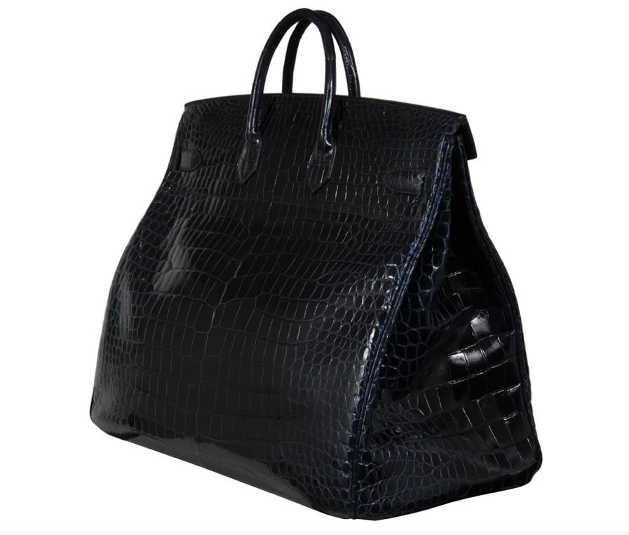 Hermes Birkin HAC 50 Blue marine shiny porosus crocodile leather palladium hardware