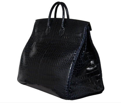 Hermes Birkin HAC 50 Blue marine shiny porosus crocodile leather palladium hardware