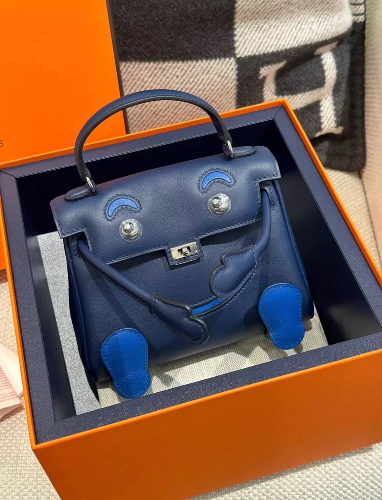 HERMÈS Limited Edition Kelly Doll Bleu Indigo Bleu Royal Swift Palladium hardware