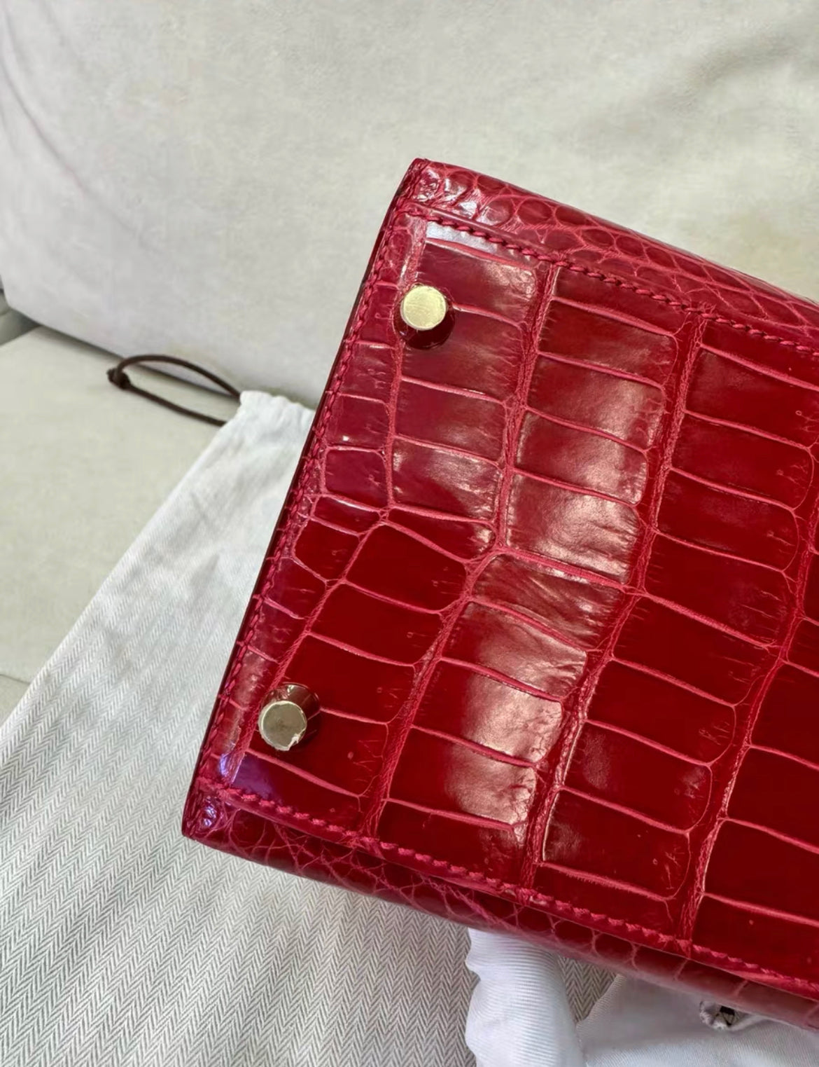 Hermes Kelly 35 Braise Red Porosus Crocodile Sellier With Gold