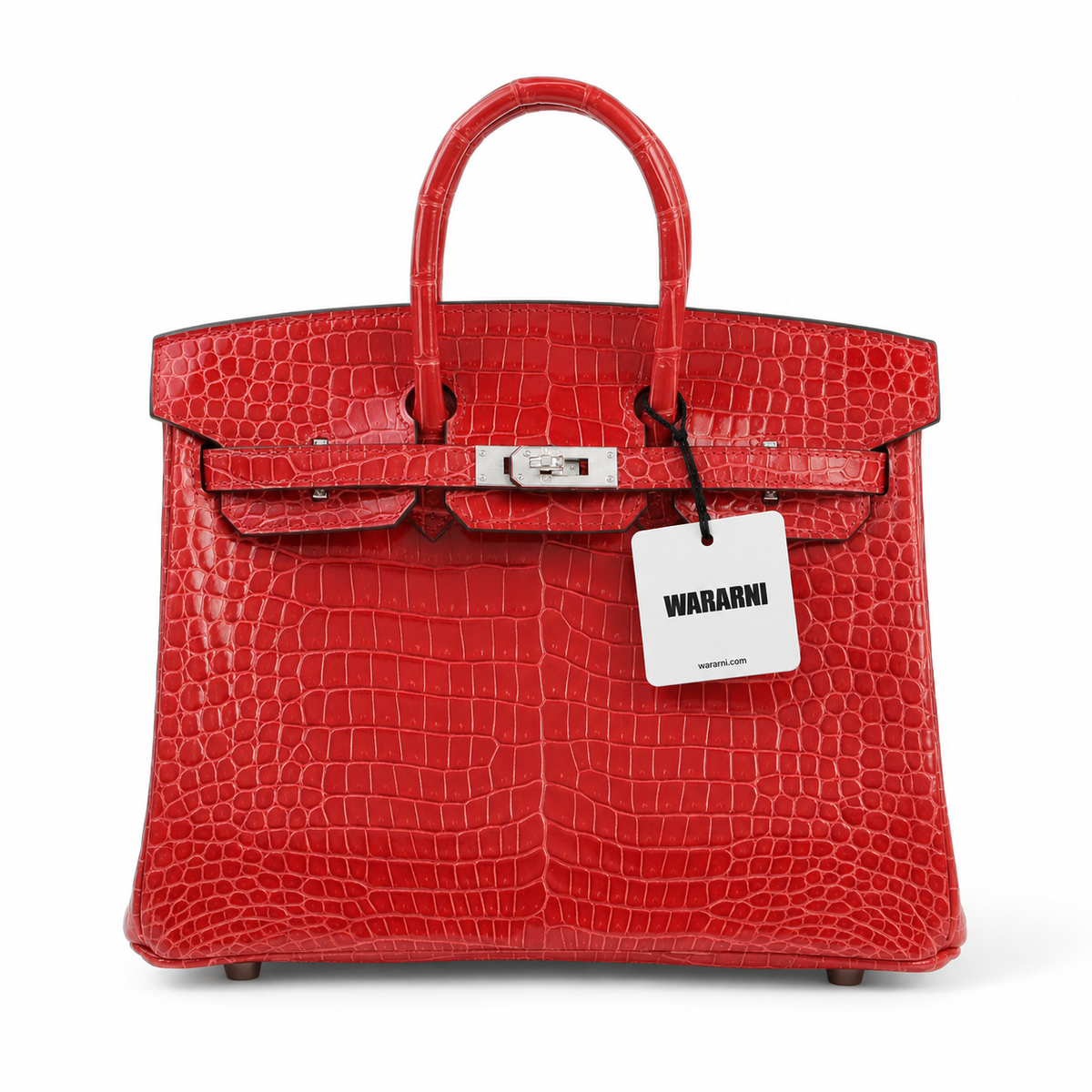 Hermès Birkin 25 Rouge Braise Shiny Porosus Crocodile 18K White Gold and Diamond Hardware