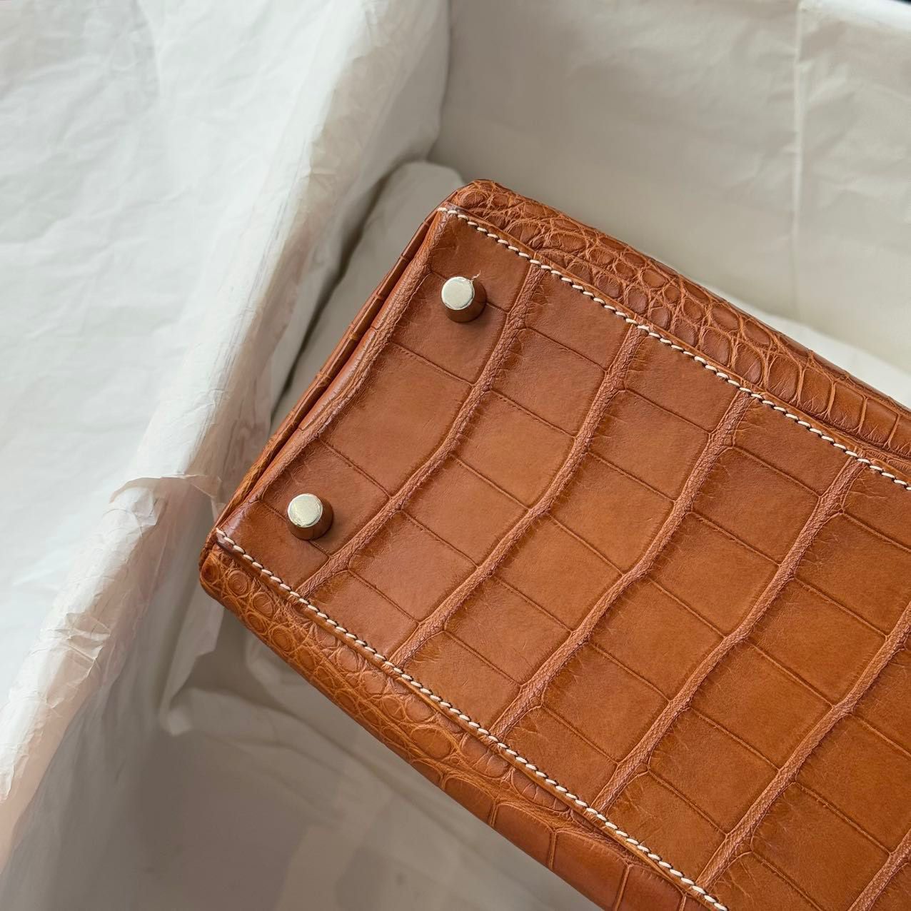 Hermes Kelly 32 Matte Crocodile Fauve Barenia Leather palladium hardware