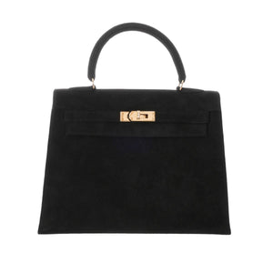 Hermes Kelly 25 Doblis black suede leather gold diamonds hardware