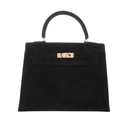 Hermes Kelly 25 Doblis black suede leather gold diamonds hardware