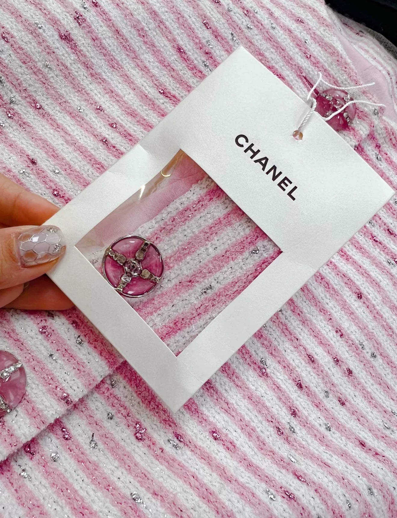 Chanel 24C pink and white striped glitter jacket