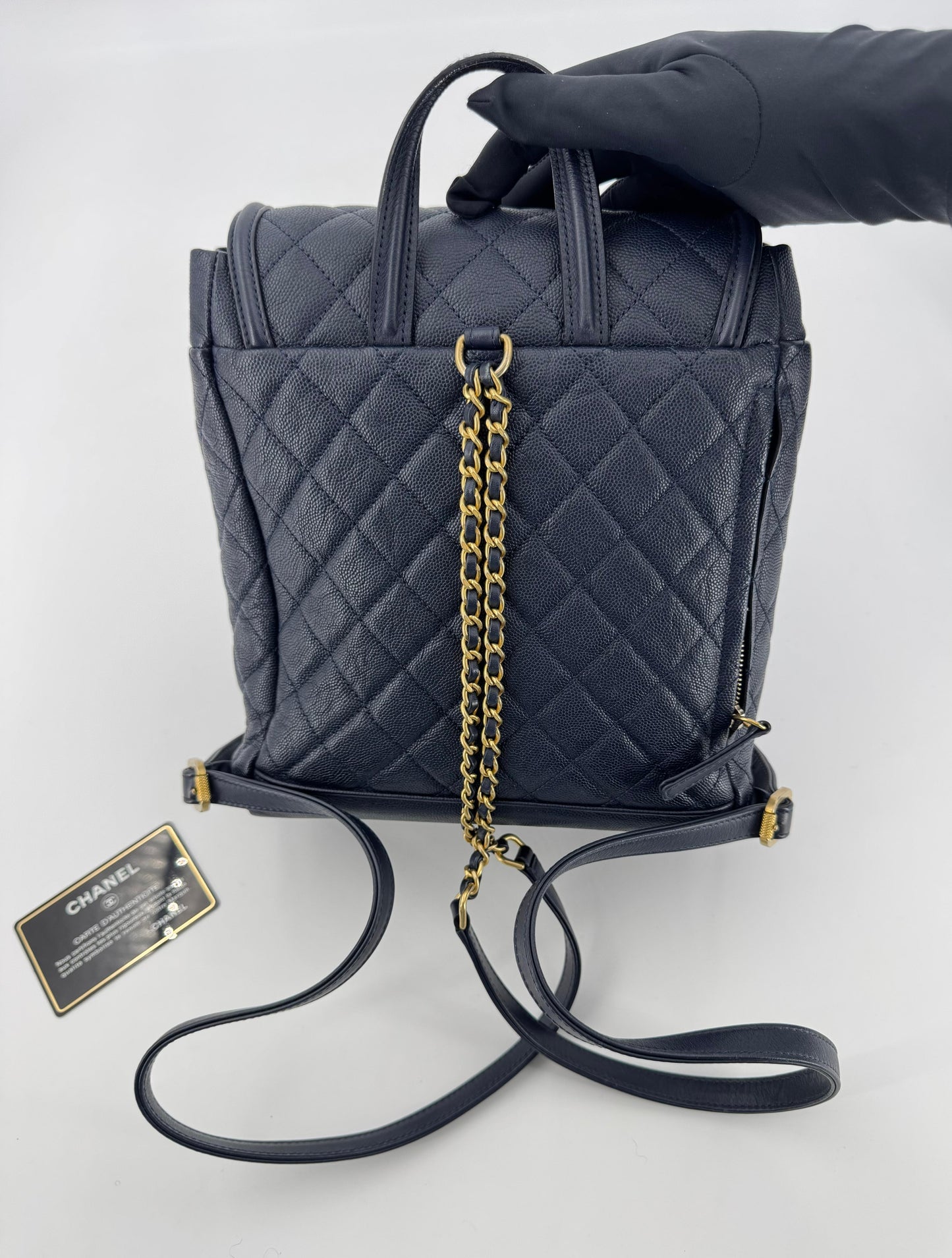 Chanel Dark Blue leather backpack with gold hardware