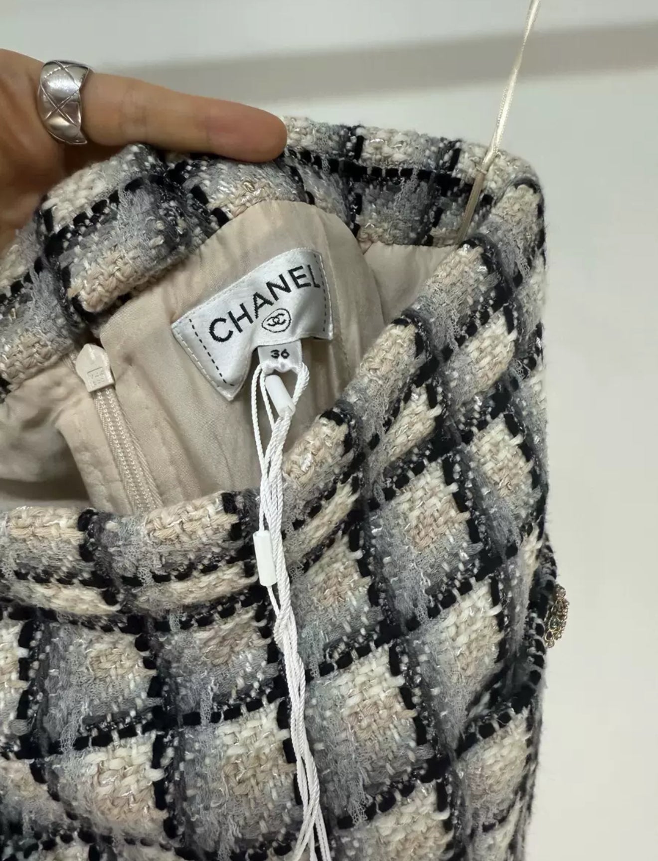 Chanel 22K vintage diamond button plaid skirt