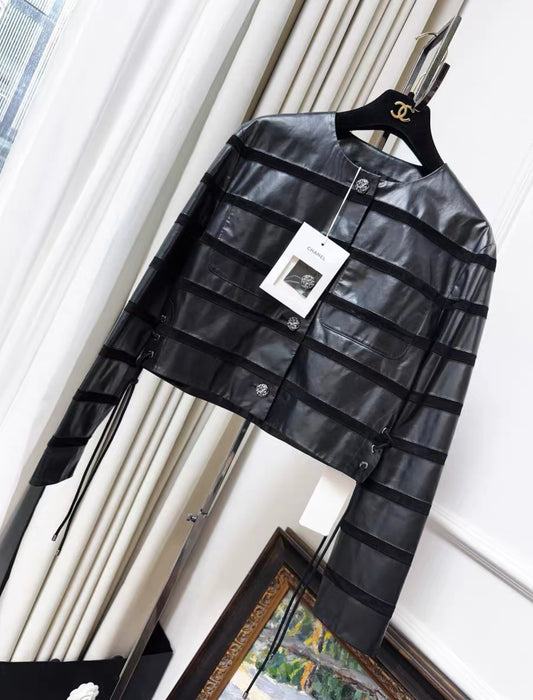 Chanel 24S black striped leather jacket
