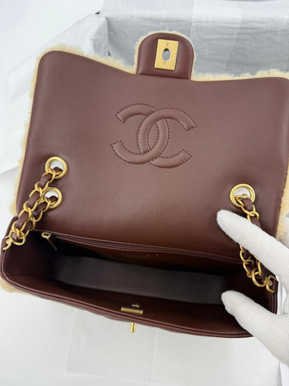 Chanel 24K Shearling Fur & Brown Leather Flap Bag — Statement Seasonal Piece