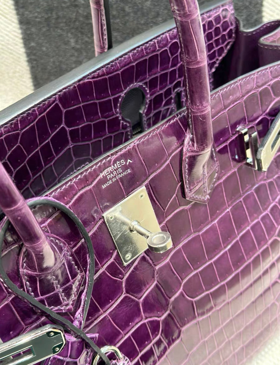 HERMES BIRKIN 30 SHINY AMETHYST POROSUS CROCODILE  WITH PALLADIUM HARDWARE