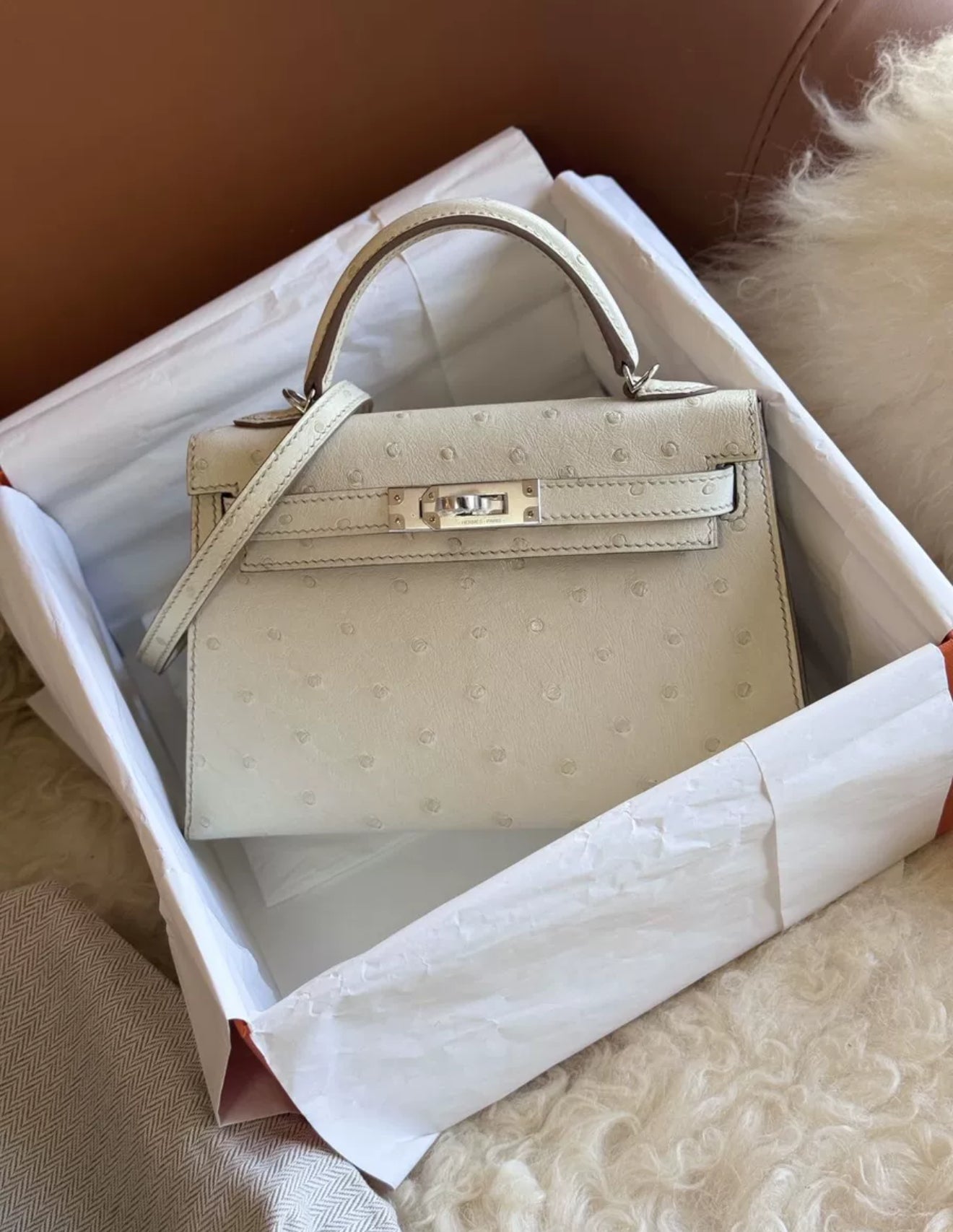 Hermès Mini Kelly Nata Ostrich Palladium Hardware – Wararni.com