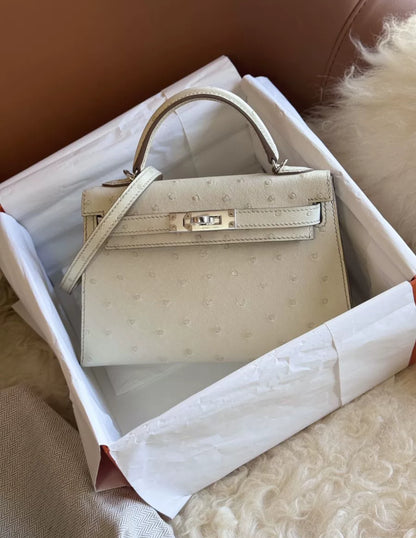 Hermès Mini Kelly Nata Ostrich Palladium Hardware