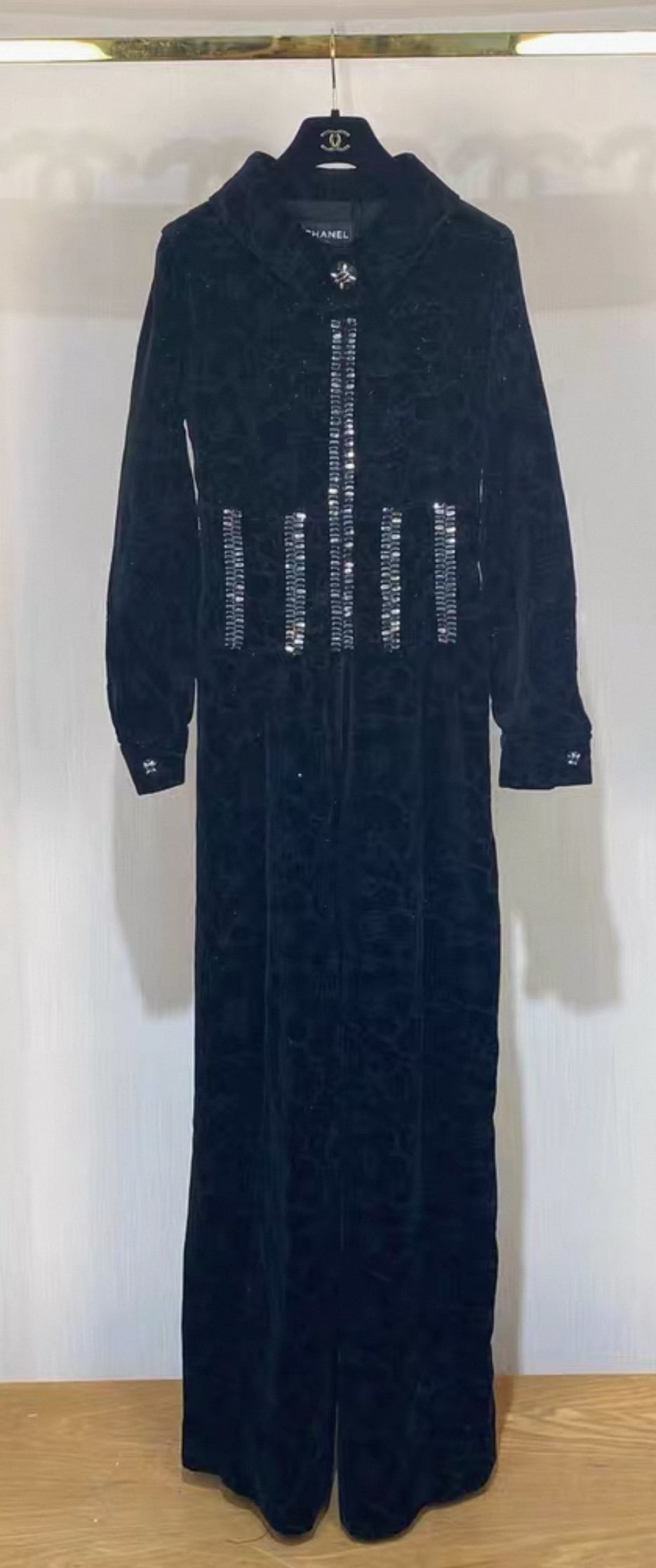 Chanel 14k Black Embroidered velvet jumpsuit