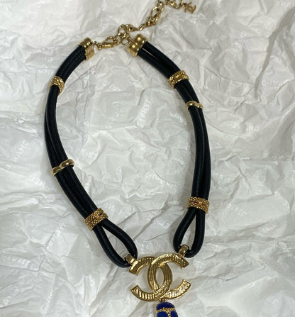 Chanel 19A Blue Beetle Double C Pendant Necklace