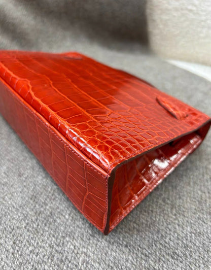 Hermès Kelly Pochette Braise Red Shiny Alligator Palladium Hardware