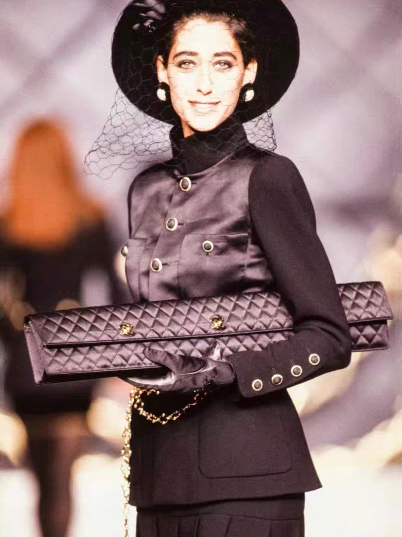 CHANEL 1989 black extra long classic flap clutch bag – Wararni.com