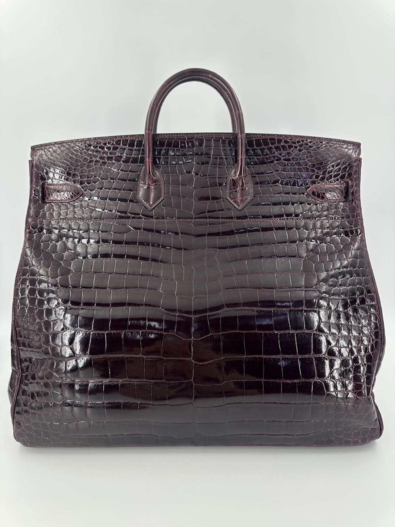 Hermes Birkin HAC 50 Bordeaux Shiny Crocodile leather palladium hardware