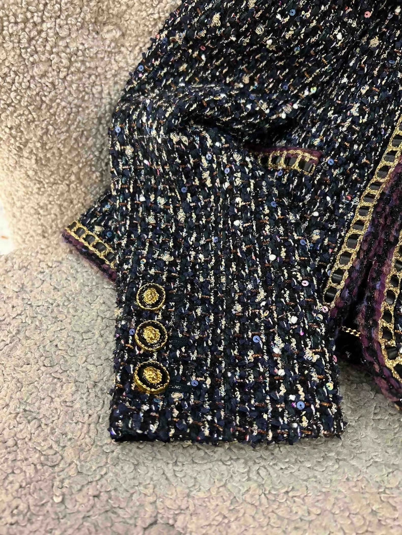 Chanel 21A  Blue tweed gold chain Jacket