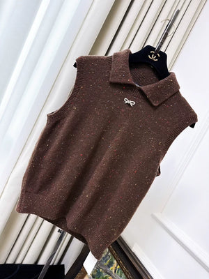 Chanel Brown Polka Dot Knit Vest