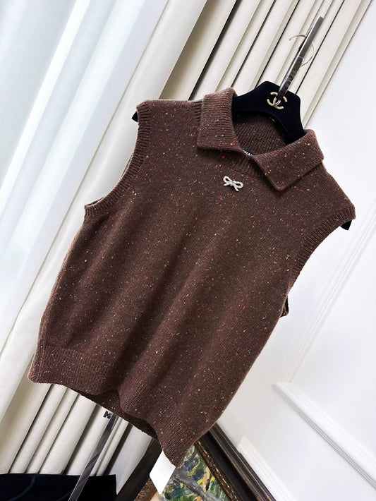 Chanel Brown Polka Dot Knit Vest