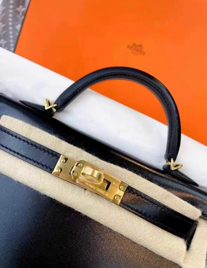 Hermes Mini Kelly 20 Black Box Gold Hardware