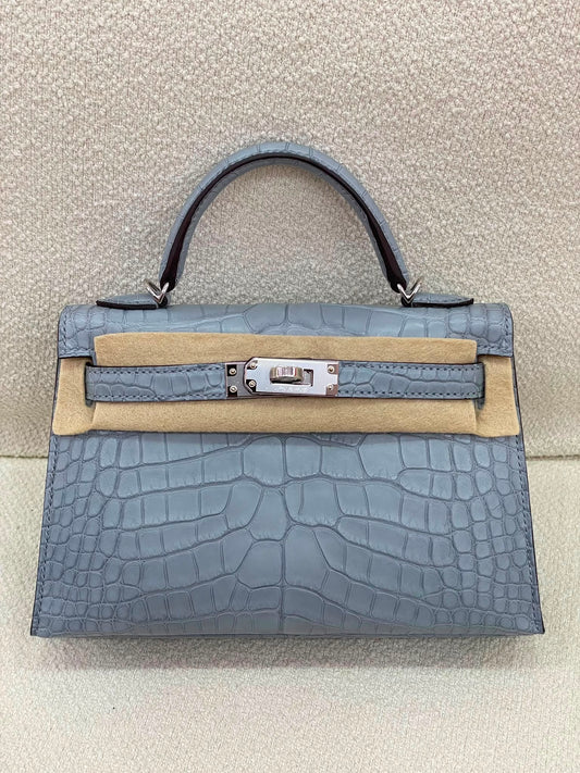 Hermes mini Kelly 20 Gris Pantin matte alligator palladium hardware