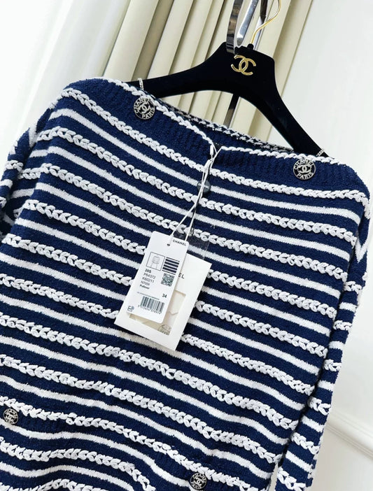 Chanel 20S Navy Striped Knit Top