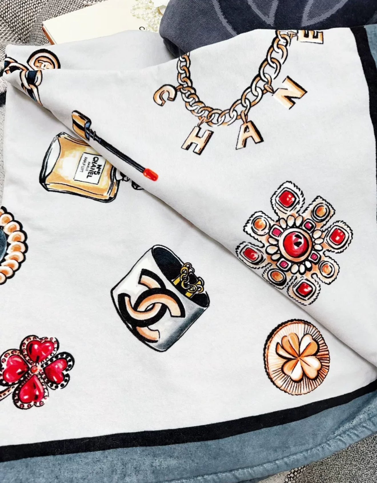 Chanel 20A limited edition gray graffiti beach bag & towel set