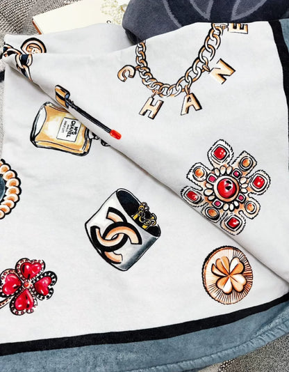 Chanel 20A limited edition gray graffiti beach bag & towel set