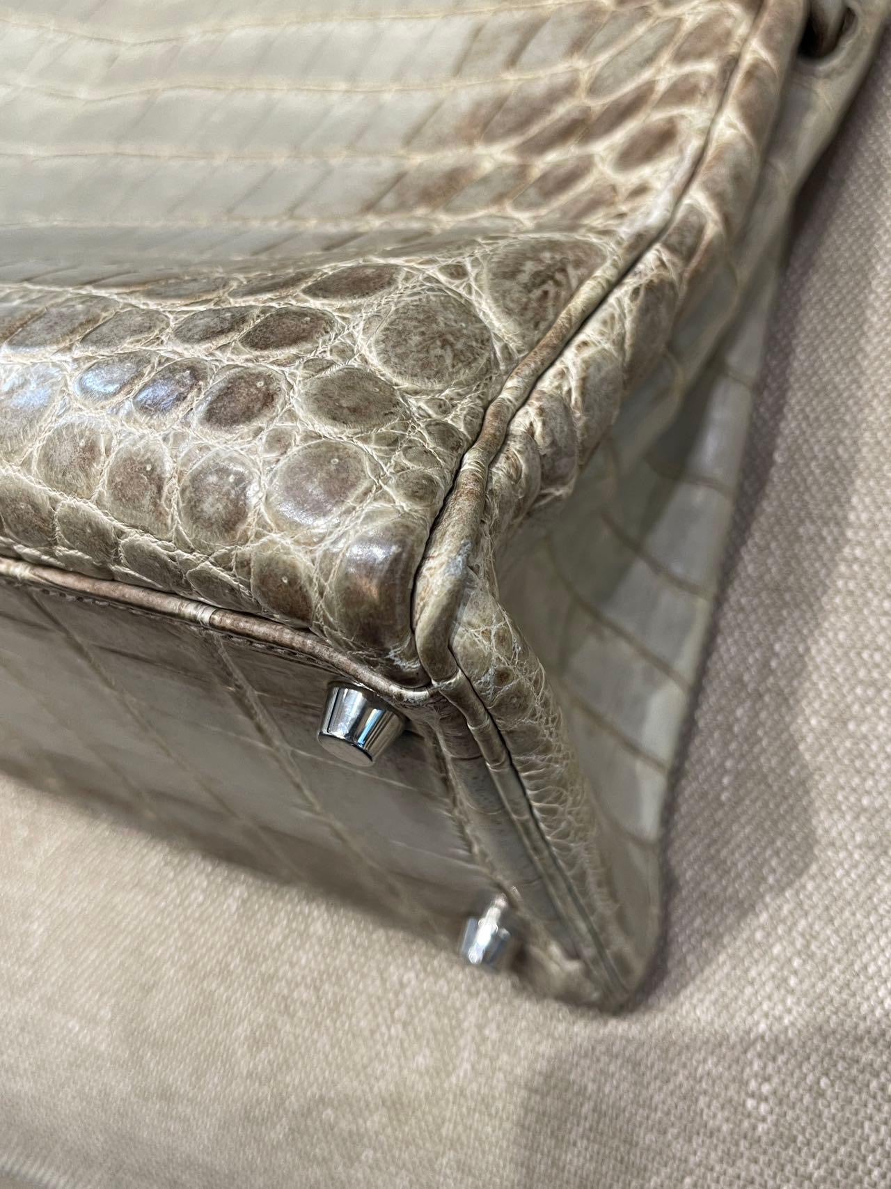 Hermès Kelly 32 Himalaya Gris Cendre Crocodile leather Palladium Hardware