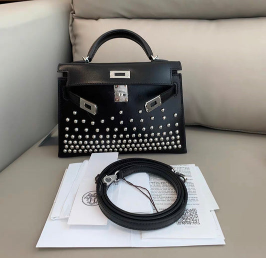 HERMES Box Studded Clouté Mini Kelly Sellier 20 Black