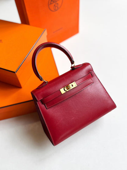 Vintage Hermes Mini Kelly 20 Red Box leather gold hardware