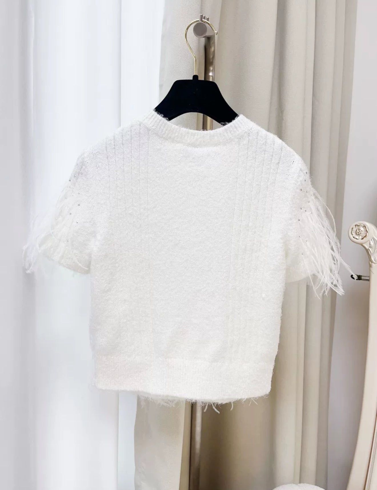 Chanel 25S white feather cardigan