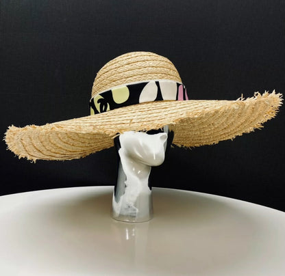 Chanel 22S Beige & Multicolor Straw & Silk Wide-Brimmed Hat