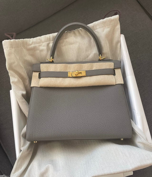 Hermes Kelly 25 Gris Etain Togo Gold hardware